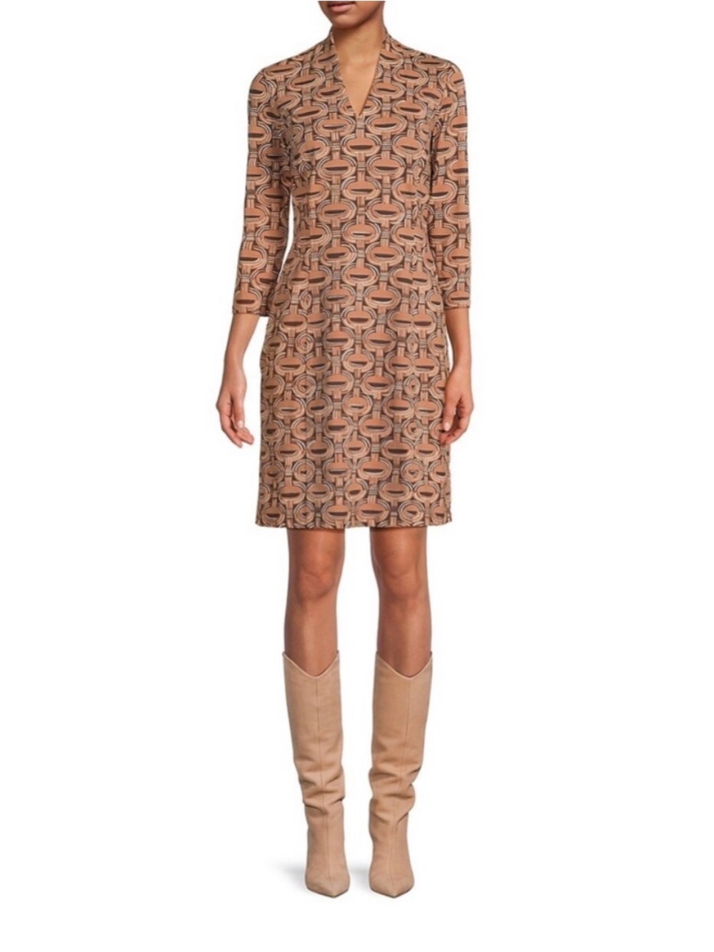 Geometric Print Mini Dress in Tan